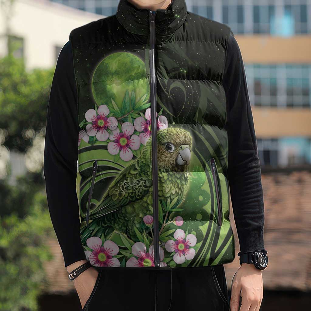 New Zealand Aotearoa Kakapo Sleeveless Puffer Jacket Maori Pattern With Manuka Galaxy Style - Aussie Hoodie