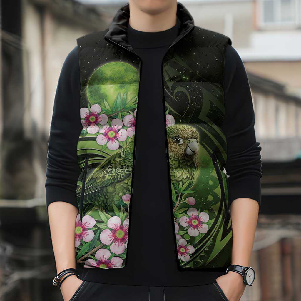 New Zealand Aotearoa Kakapo Sleeveless Puffer Jacket Maori Pattern With Manuka Galaxy Style - Aussie Hoodie