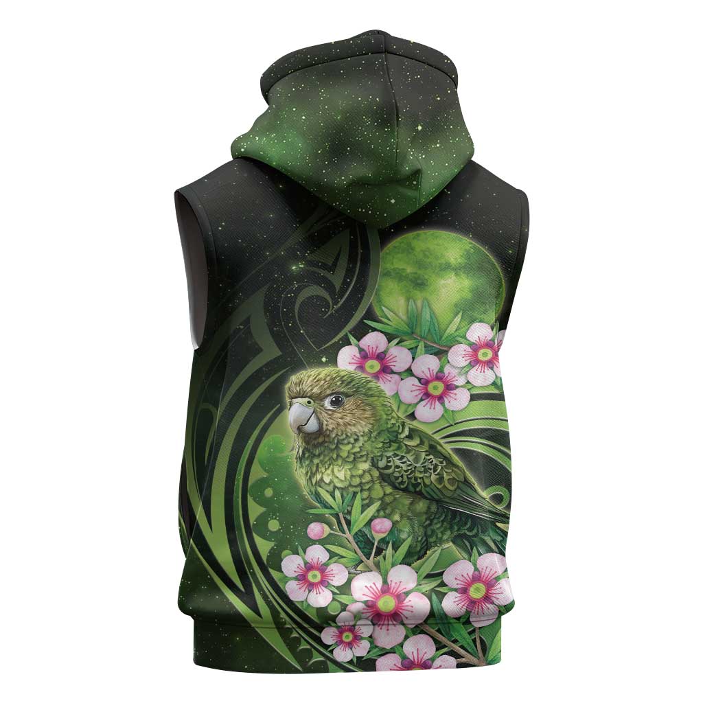 New Zealand Aotearoa Kakapo Sleeveless Zip Hoodie Maori Pattern With Manuka Galaxy Style - Aussie Hoodie
