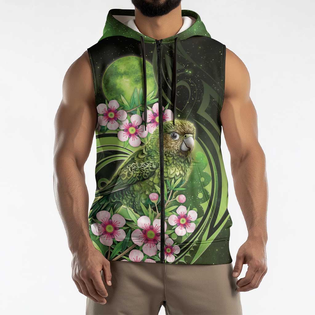 New Zealand Aotearoa Kakapo Sleeveless Zip Hoodie Maori Pattern With Manuka Galaxy Style LT05