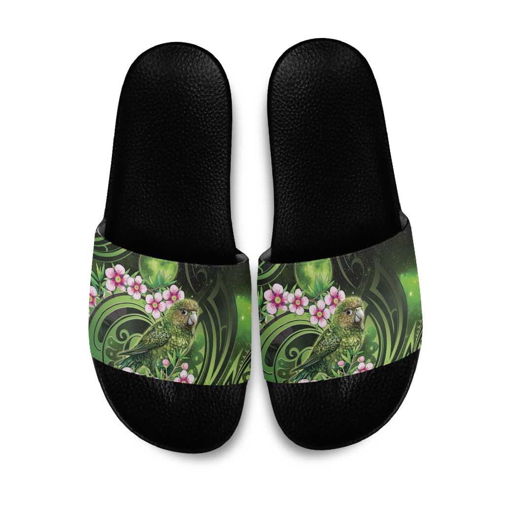 New Zealand Aotearoa Kakapo Slide Sandals Maori Pattern With Manuka Galaxy Style - Aussie Hoodie