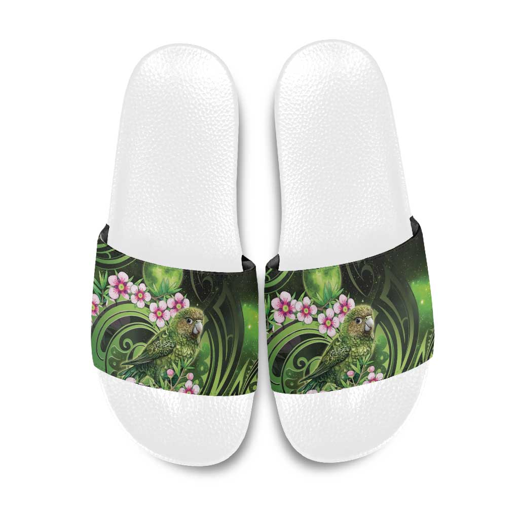 New Zealand Aotearoa Kakapo Slide Sandals Maori Pattern With Manuka Galaxy Style - Aussie Hoodie