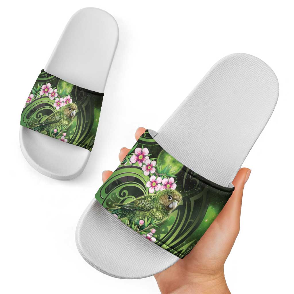 New Zealand Aotearoa Kakapo Slide Sandals Maori Pattern With Manuka Galaxy Style - Aussie Hoodie