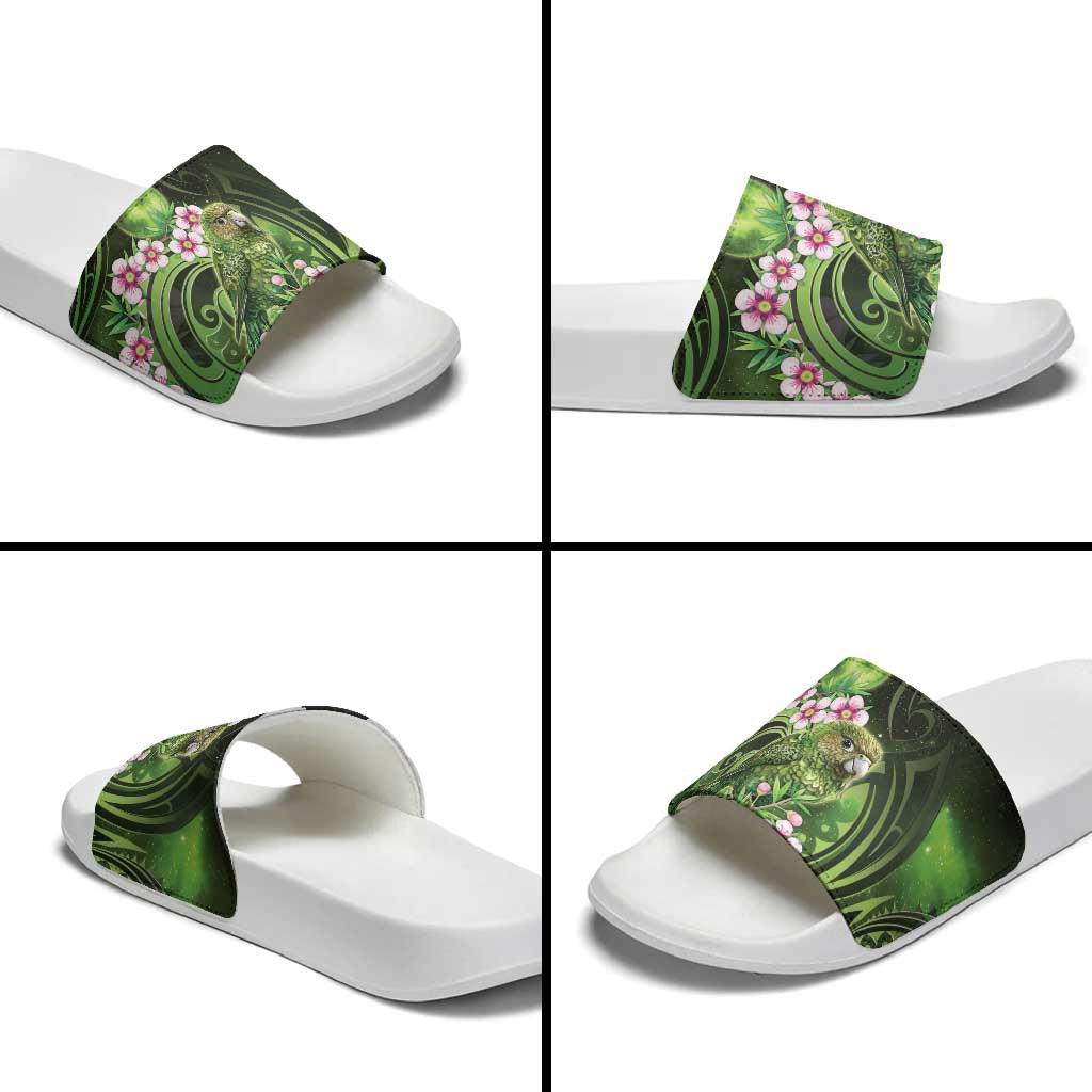 New Zealand Aotearoa Kakapo Slide Sandals Maori Pattern With Manuka Galaxy Style - Aussie Hoodie