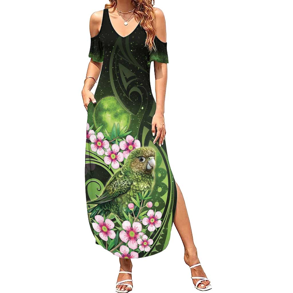 New Zealand Aotearoa Kakapo Summer Maxi Dress Maori Pattern With Manuka Galaxy Style - Aussie Hoodie