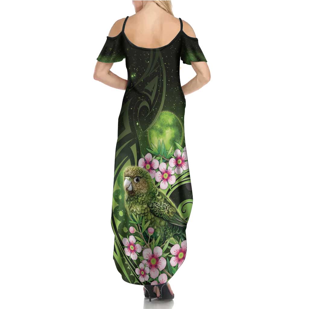 New Zealand Aotearoa Kakapo Summer Maxi Dress Maori Pattern With Manuka Galaxy Style - Aussie Hoodie