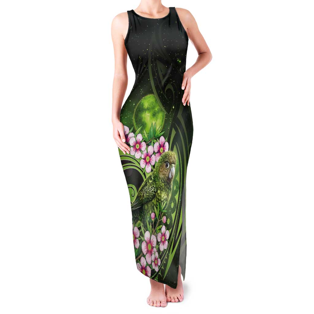 New Zealand Aotearoa Kakapo Tank Maxi Dress Maori Pattern With Manuka Galaxy Style - Aussie Hoodie