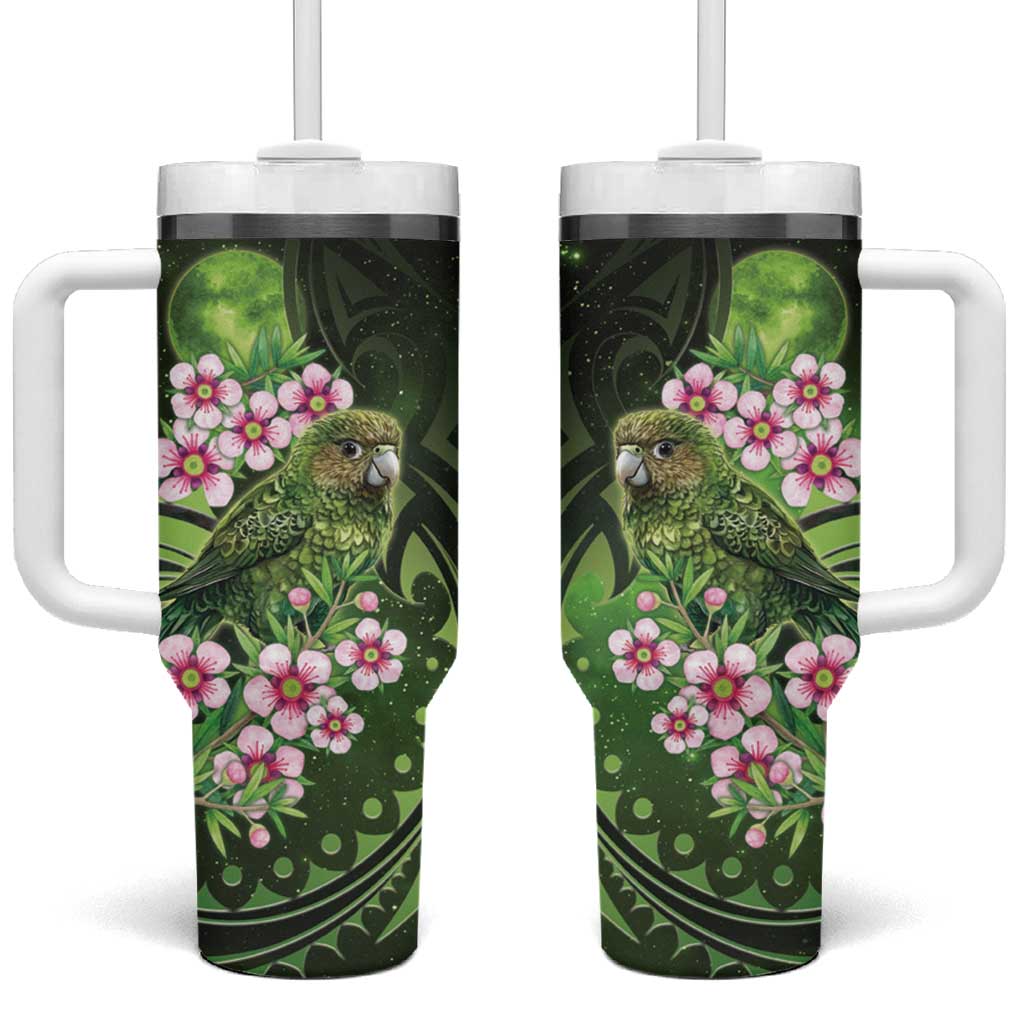 New Zealand Aotearoa Kakapo Tumbler With Handle Maori Pattern With Manuka Galaxy Style - Aussie Hoodie