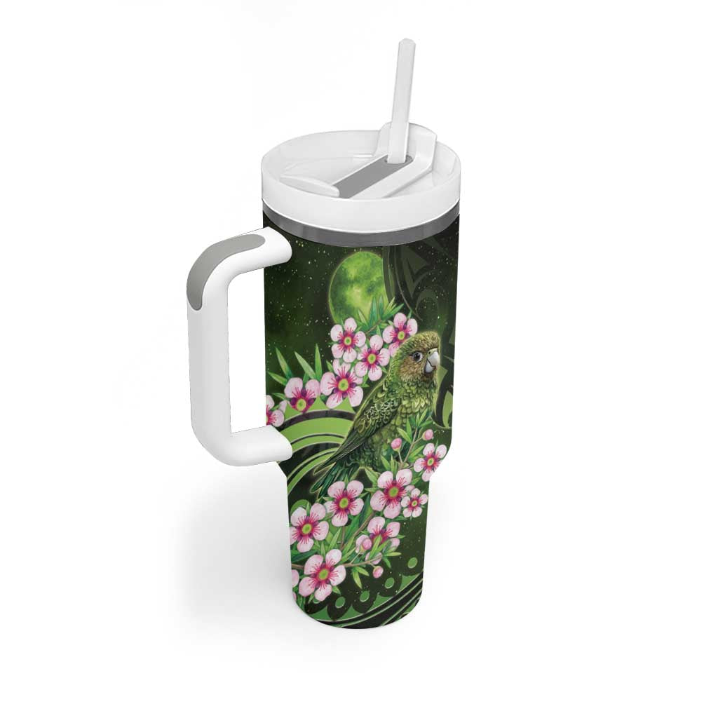 New Zealand Aotearoa Kakapo Tumbler With Handle Maori Pattern With Manuka Galaxy Style - Aussie Hoodie