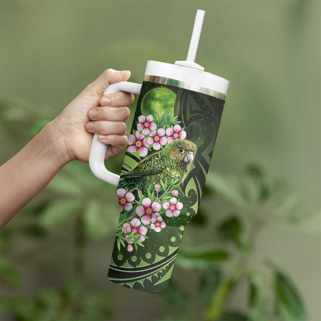 New Zealand Aotearoa Kakapo Tumbler With Handle Maori Pattern With Manuka Galaxy Style - Aussie Hoodie