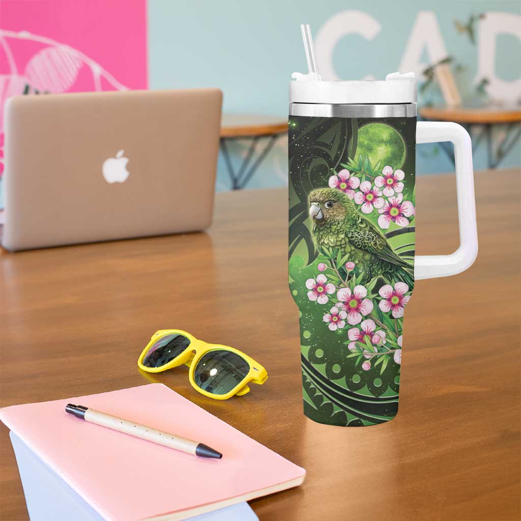 New Zealand Aotearoa Kakapo Tumbler With Handle Maori Pattern With Manuka Galaxy Style - Aussie Hoodie