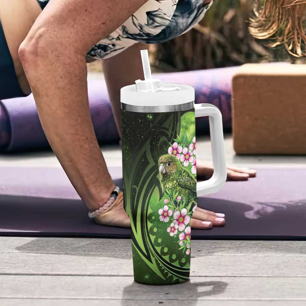New Zealand Aotearoa Kakapo Tumbler With Handle Maori Pattern With Manuka Galaxy Style - Aussie Hoodie
