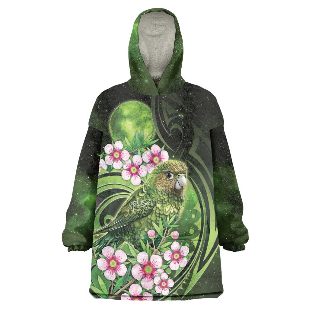 New Zealand Aotearoa Kakapo Wearable Blanket Hoodie Maori Pattern With Manuka Galaxy Style - Aussie Hoodie