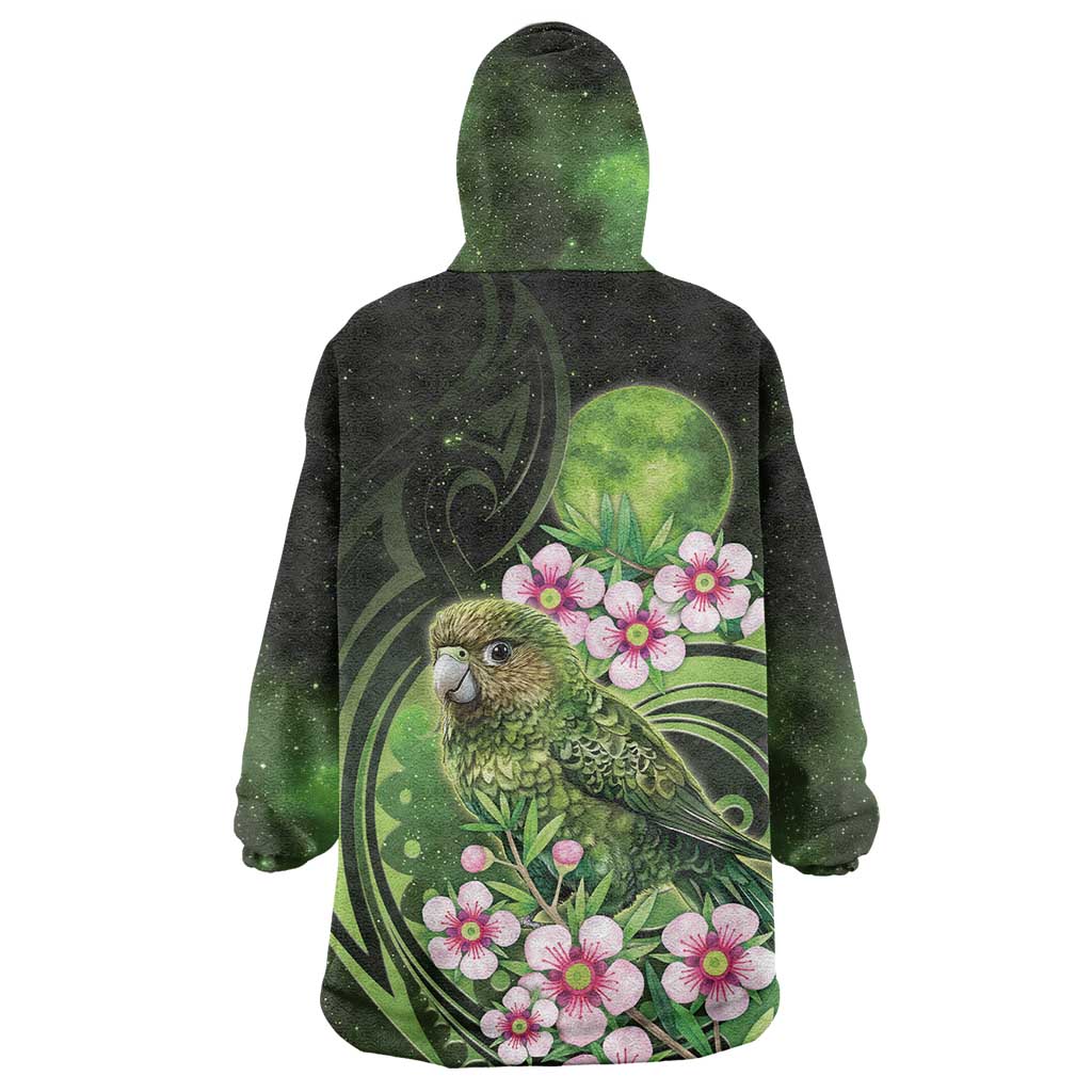 New Zealand Aotearoa Kakapo Wearable Blanket Hoodie Maori Pattern With Manuka Galaxy Style - Aussie Hoodie