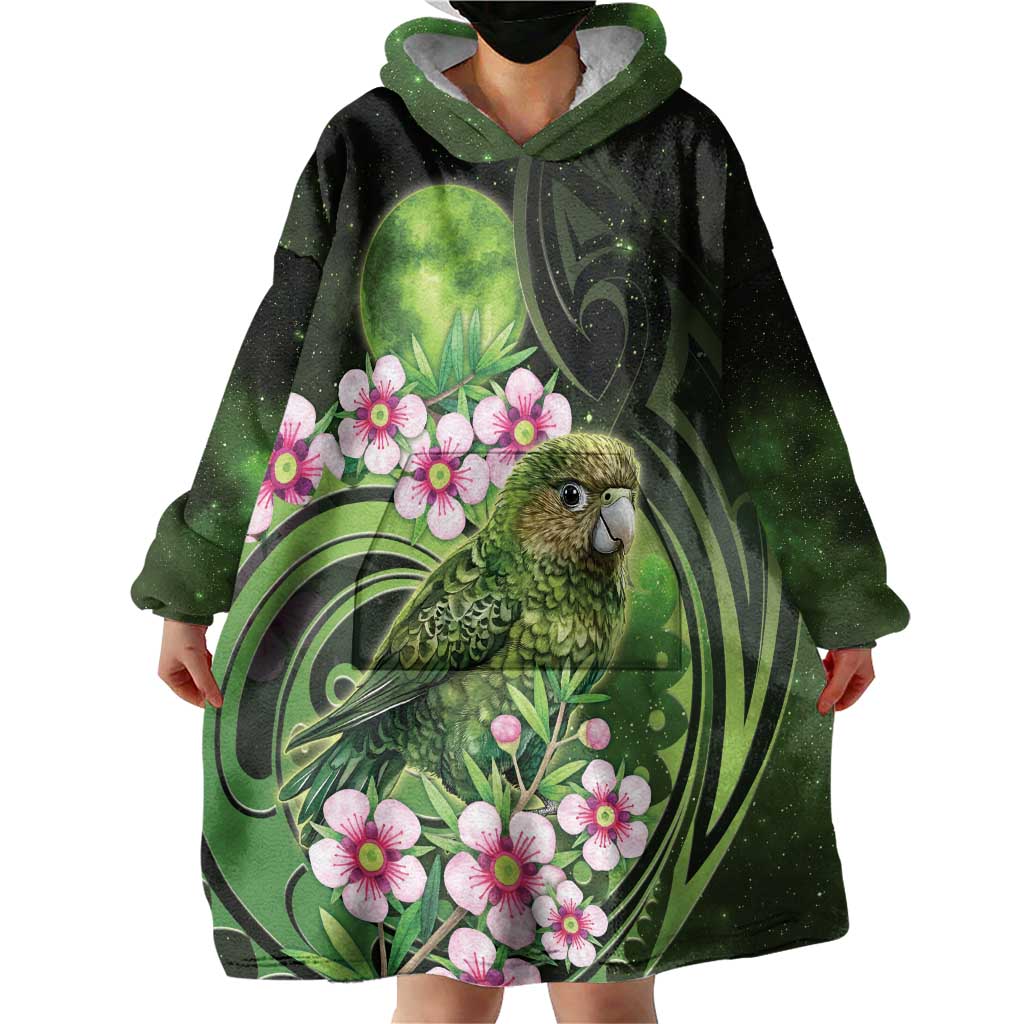 New Zealand Aotearoa Kakapo Wearable Blanket Hoodie Maori Pattern With Manuka Galaxy Style - Aussie Hoodie