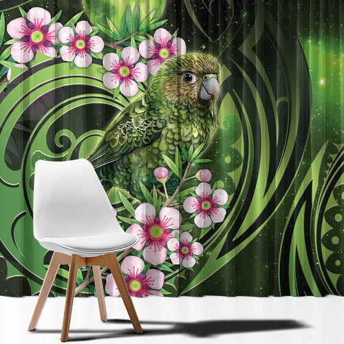New Zealand Aotearoa Kakapo Window Curtain Maori Pattern With Manuka Galaxy Style - Aussie Hoodie