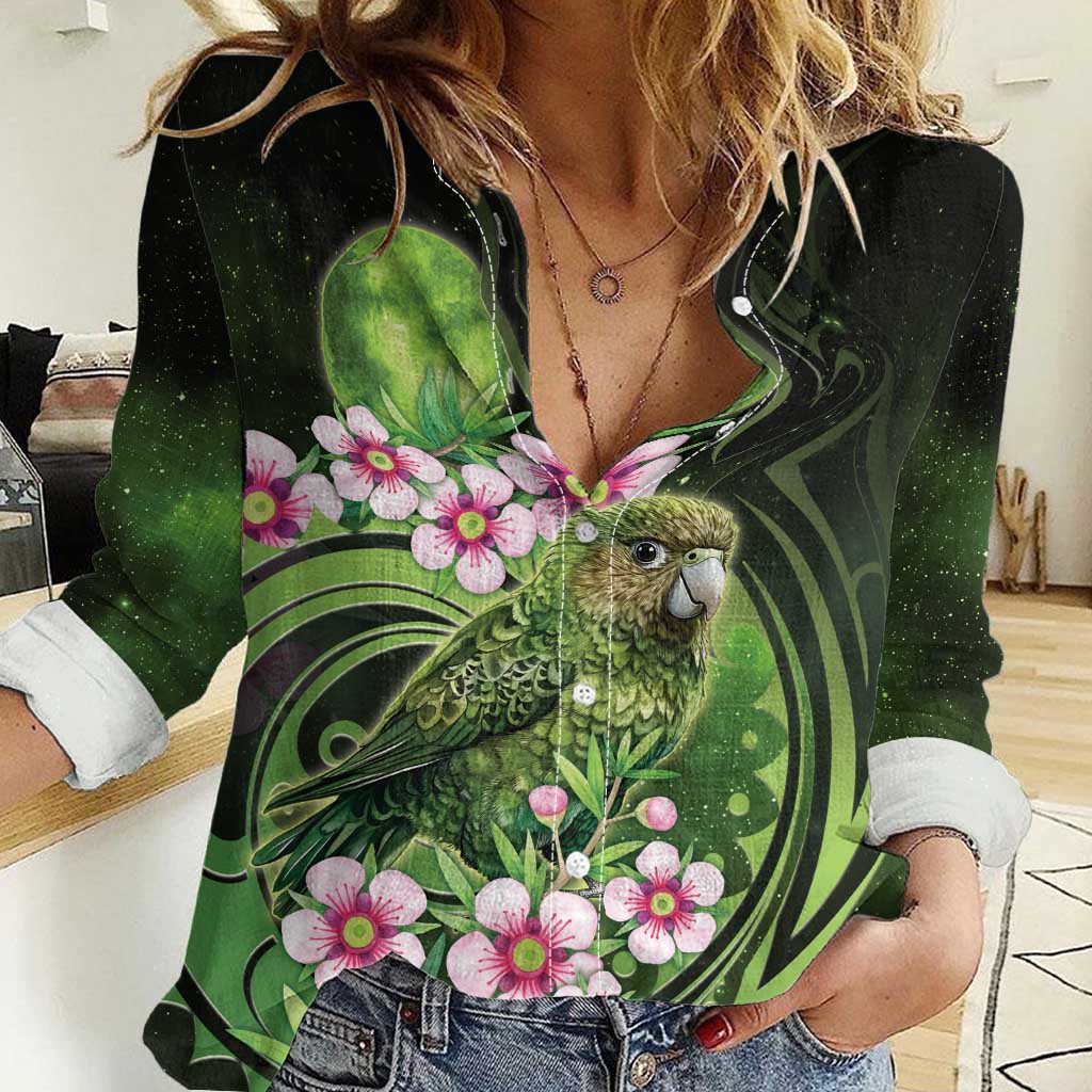 New Zealand Aotearoa Kakapo Women Casual Shirt Maori Pattern With Manuka Galaxy Style - Aussie Hoodie
