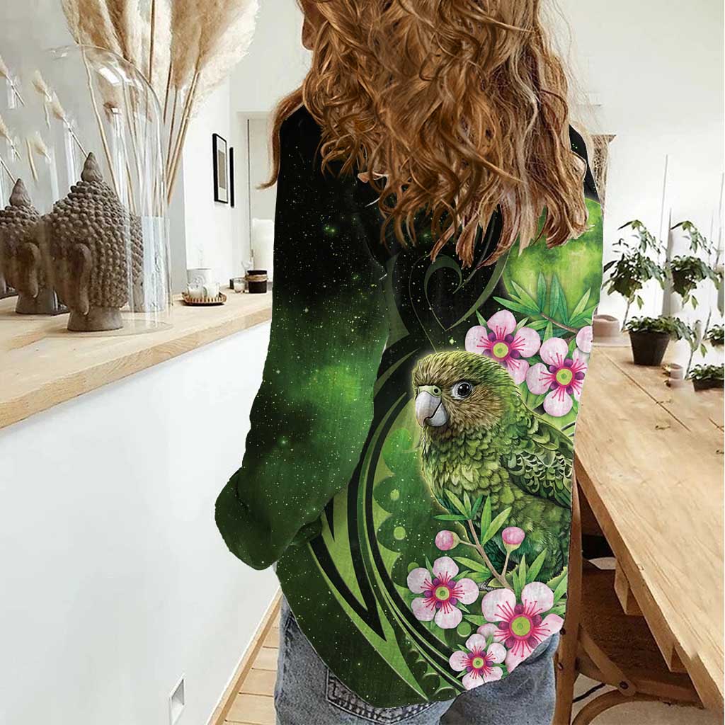 New Zealand Aotearoa Kakapo Women Casual Shirt Maori Pattern With Manuka Galaxy Style - Aussie Hoodie