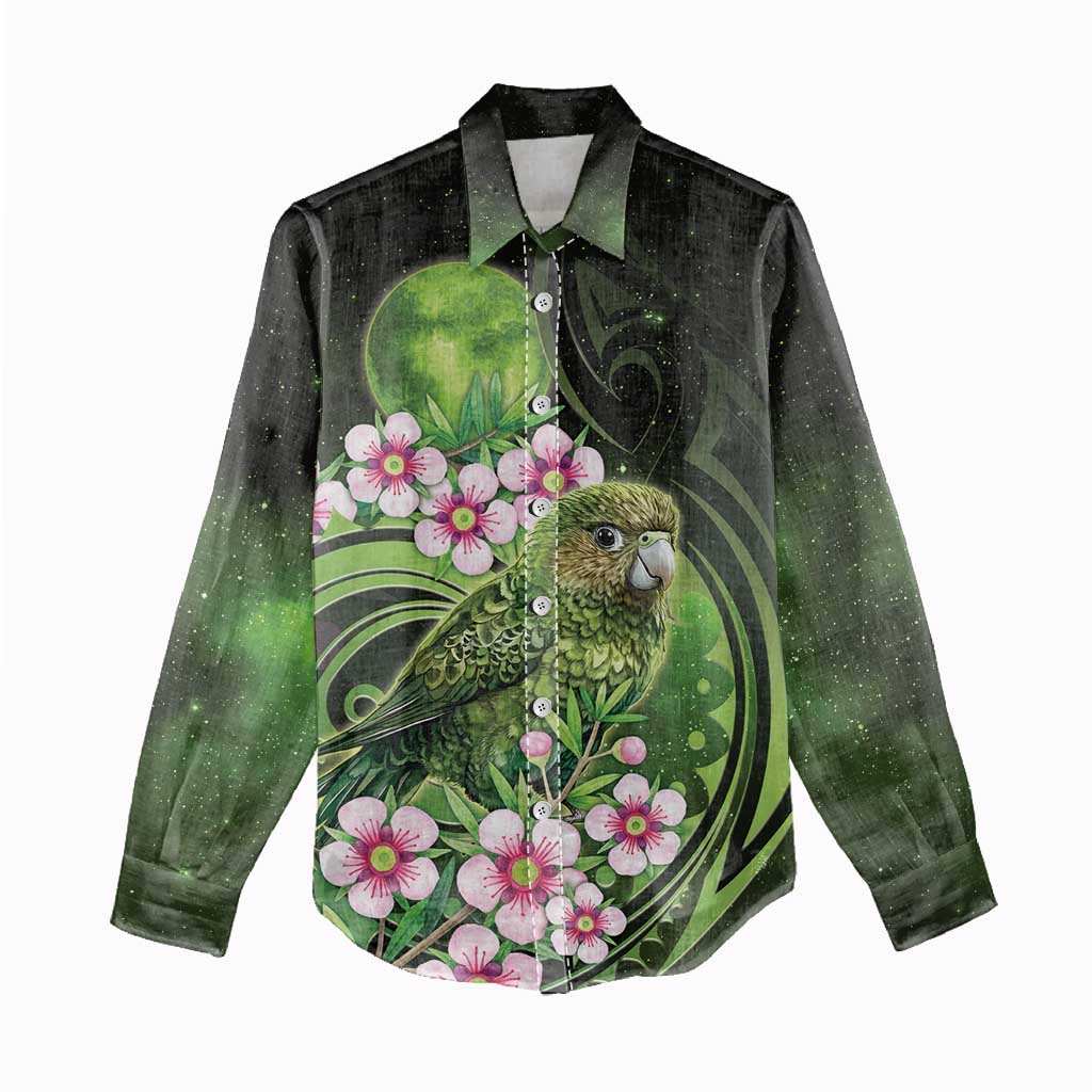 New Zealand Aotearoa Kakapo Women Casual Shirt Maori Pattern With Manuka Galaxy Style - Aussie Hoodie