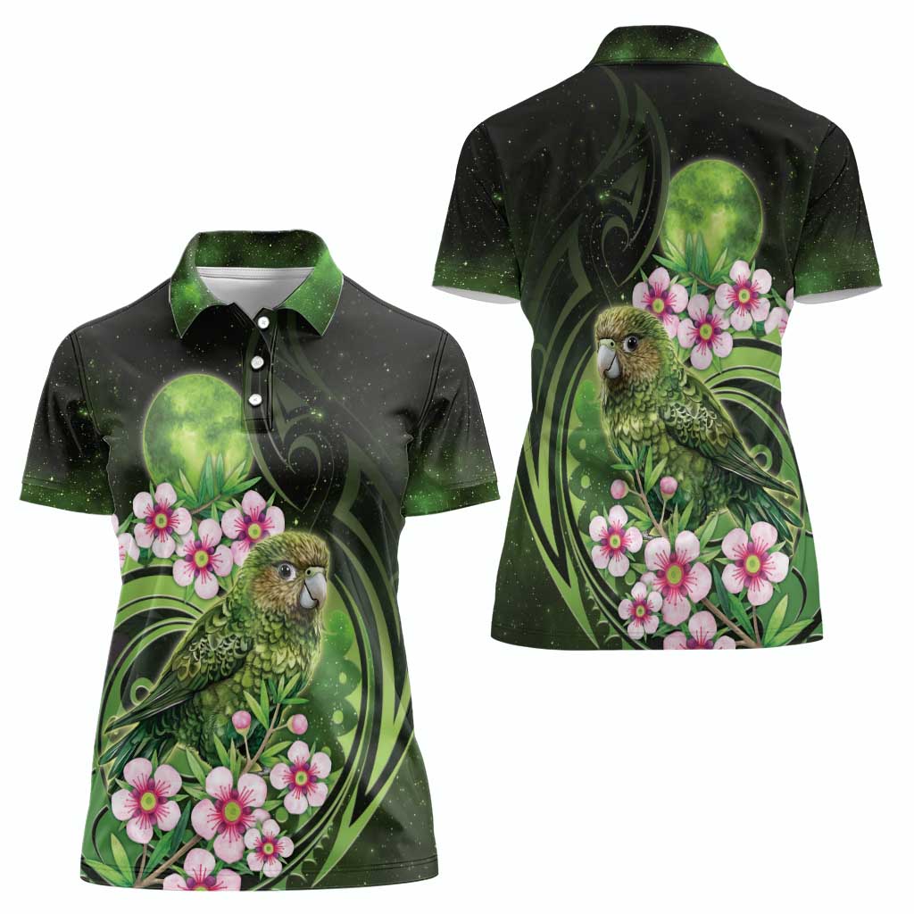New Zealand Aotearoa Kakapo Women Polo Shirt Maori Pattern With Manuka Galaxy Style - Aussie Hoodie