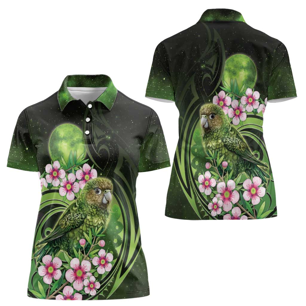 New Zealand Aotearoa Kakapo Women Polo Shirt Maori Pattern With Manuka Galaxy Style - Aussie Hoodie