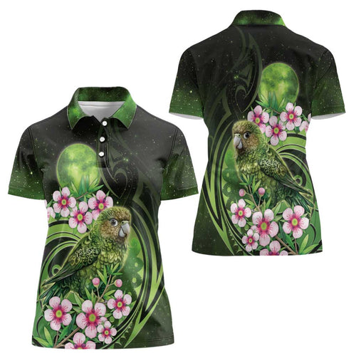 New Zealand Aotearoa Kakapo Women Polo Shirt Maori Pattern With Manuka Galaxy Style - Aussie Hoodie