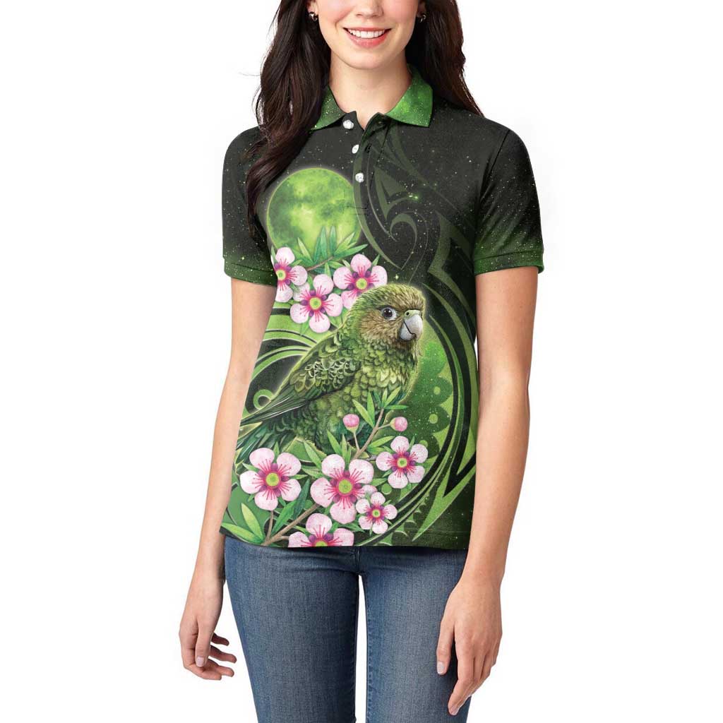 New Zealand Aotearoa Kakapo Women Polo Shirt Maori Pattern With Manuka Galaxy Style - Aussie Hoodie