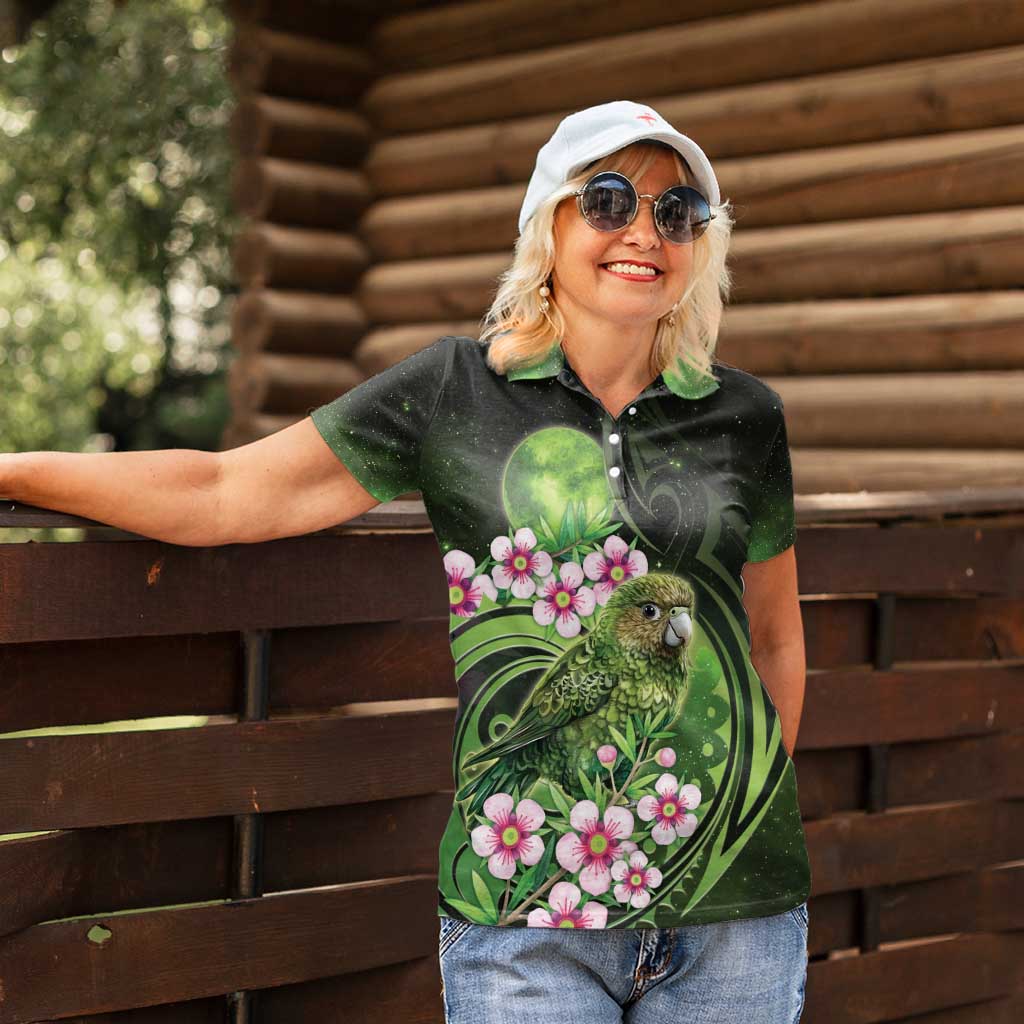 New Zealand Aotearoa Kakapo Women Polo Shirt Maori Pattern With Manuka Galaxy Style - Aussie Hoodie
