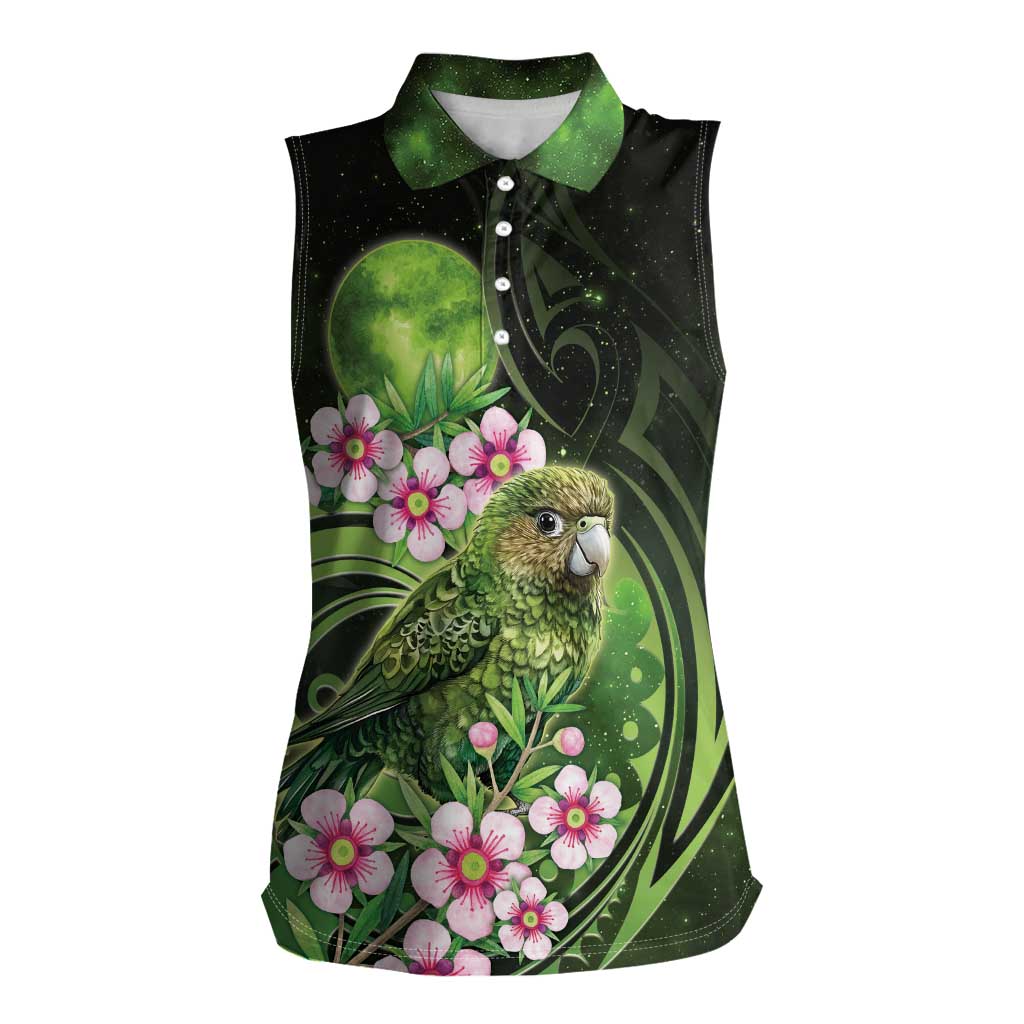 New Zealand Aotearoa Kakapo Women Sleeveless Polo Shirt Maori Pattern With Manuka Galaxy Style - Aussie Hoodie