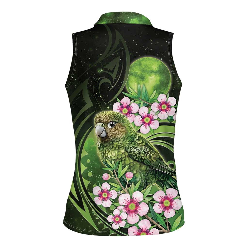 New Zealand Aotearoa Kakapo Women Sleeveless Polo Shirt Maori Pattern With Manuka Galaxy Style - Aussie Hoodie