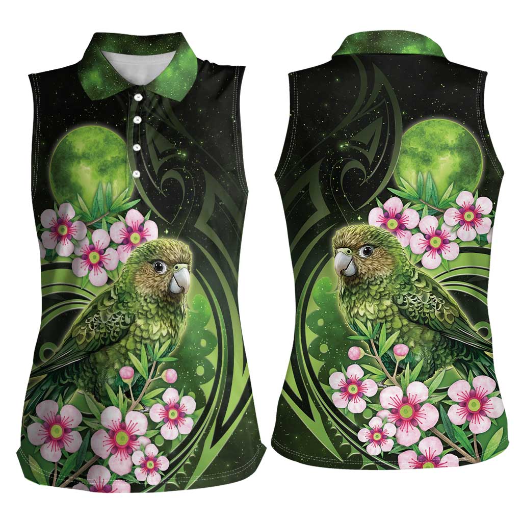 New Zealand Aotearoa Kakapo Women Sleeveless Polo Shirt Maori Pattern With Manuka Galaxy Style - Aussie Hoodie