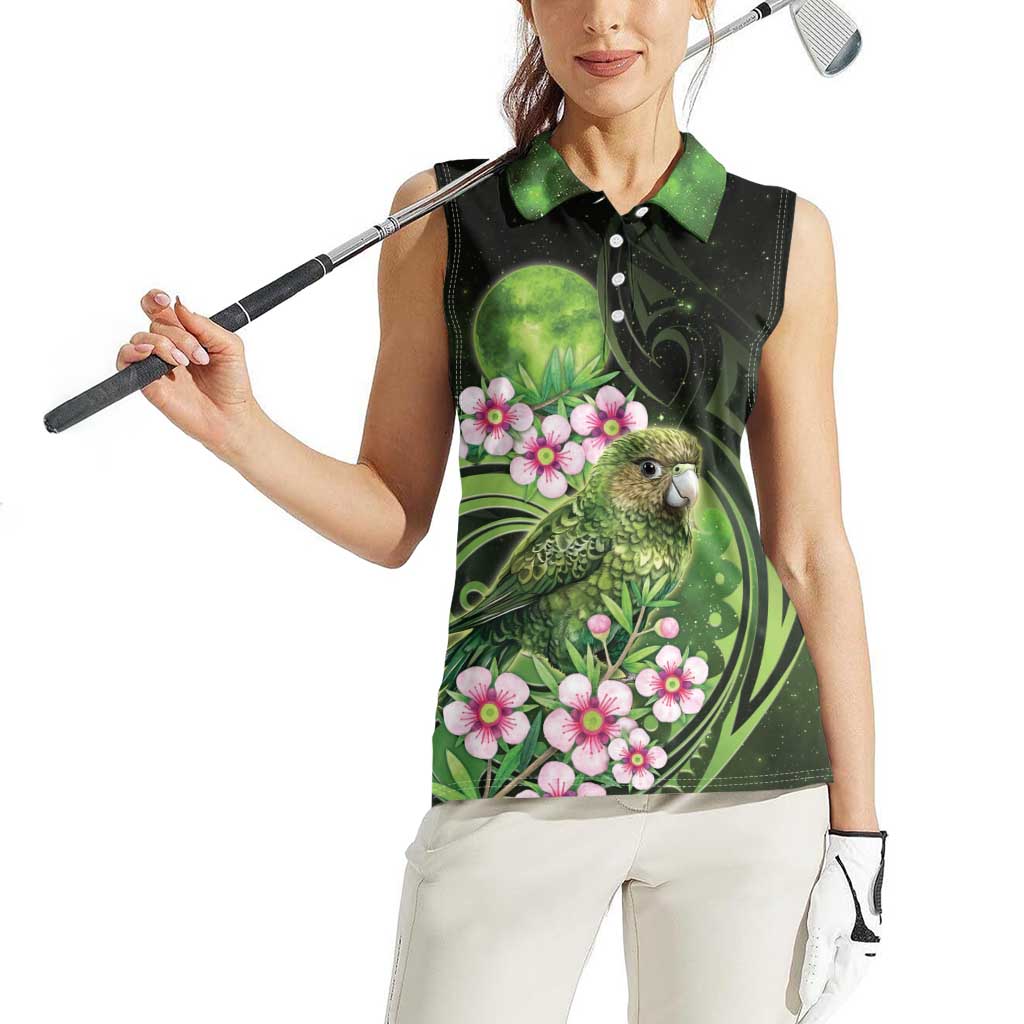 New Zealand Aotearoa Kakapo Women Sleeveless Polo Shirt Maori Pattern With Manuka Galaxy Style - Aussie Hoodie