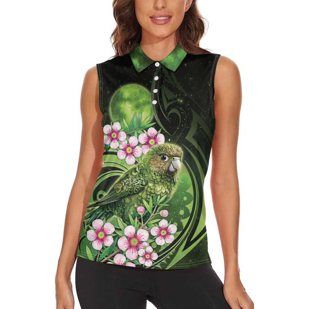 New Zealand Aotearoa Kakapo Women Sleeveless Polo Shirt Maori Pattern With Manuka Galaxy Style - Aussie Hoodie