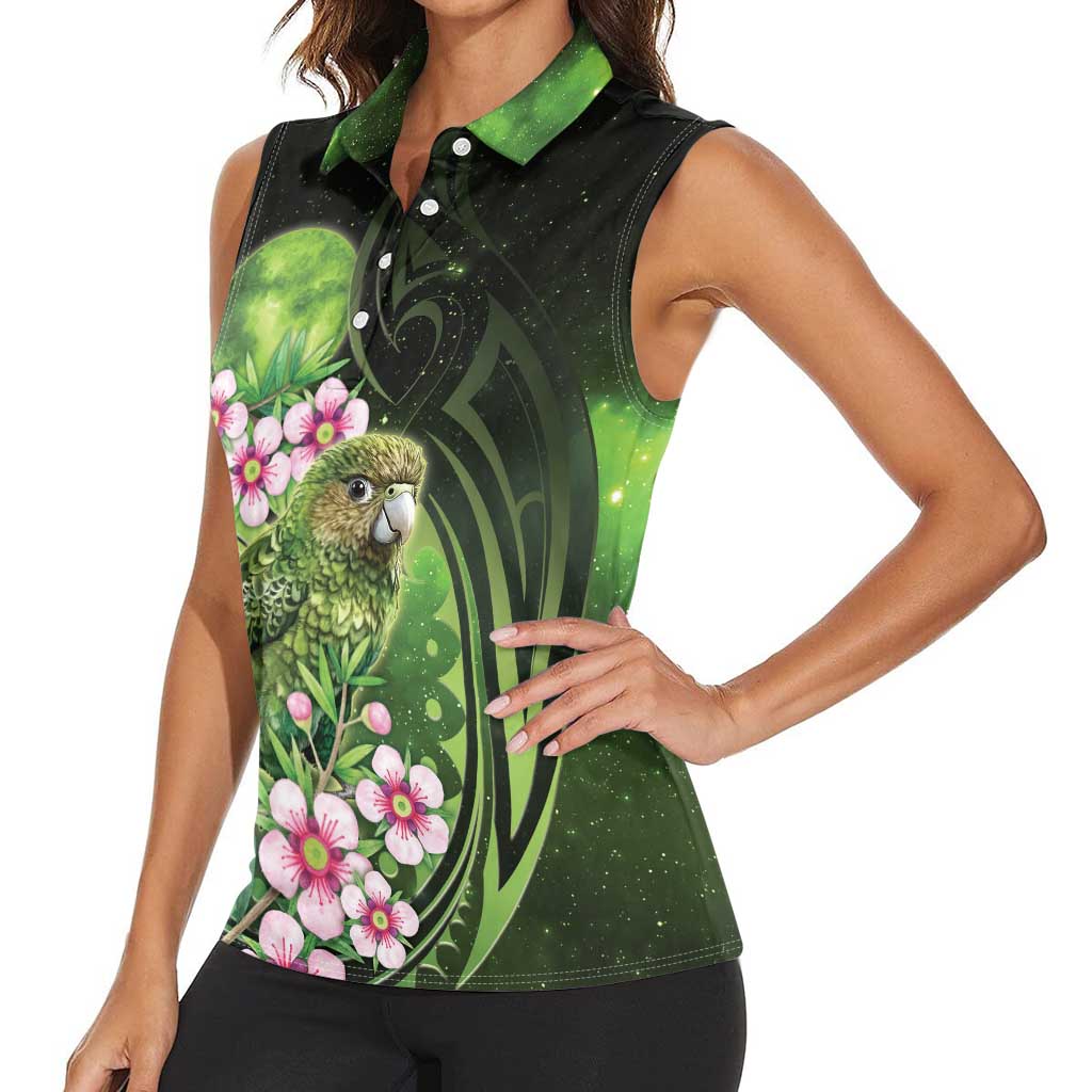 New Zealand Aotearoa Kakapo Women Sleeveless Polo Shirt Maori Pattern With Manuka Galaxy Style - Aussie Hoodie