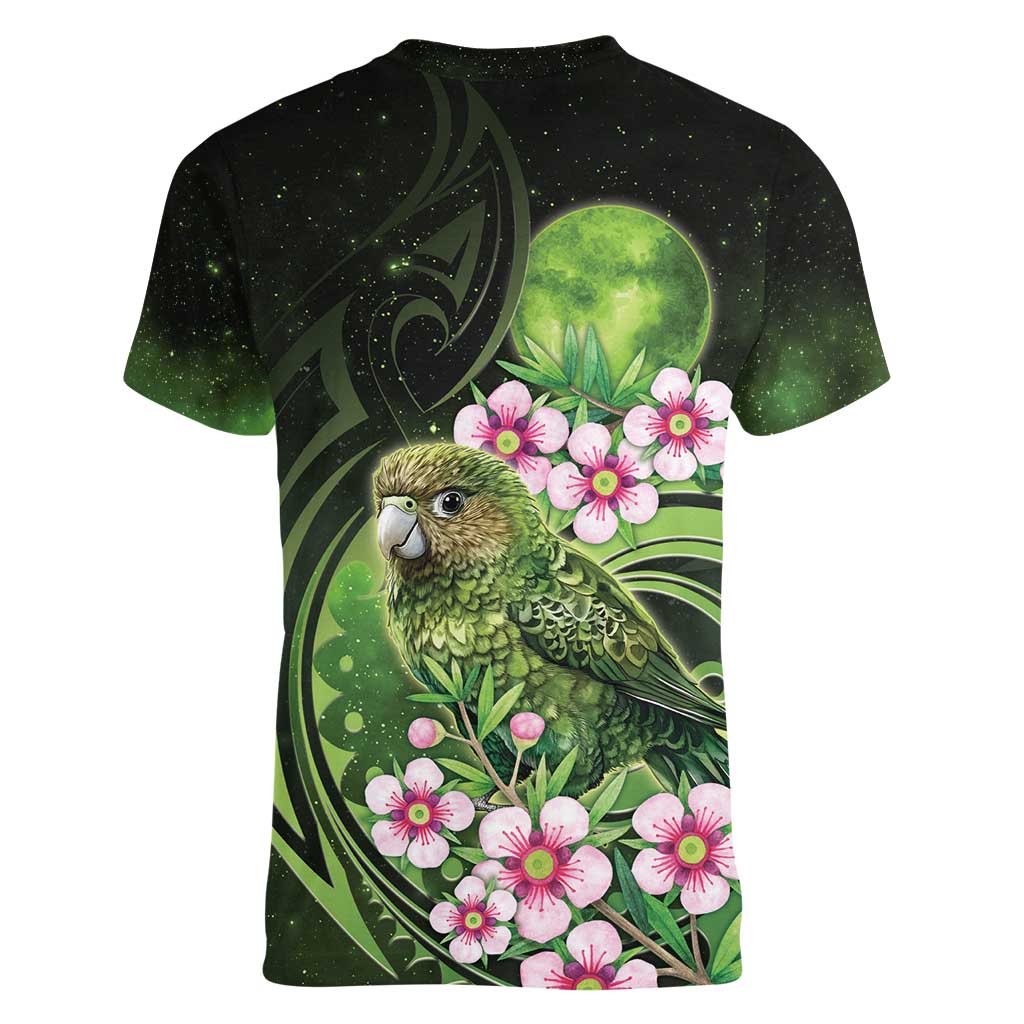 New Zealand Aotearoa Kakapo Women V-Neck T-Shirt Maori Pattern With Manuka Galaxy Style - Aussie Hoodie