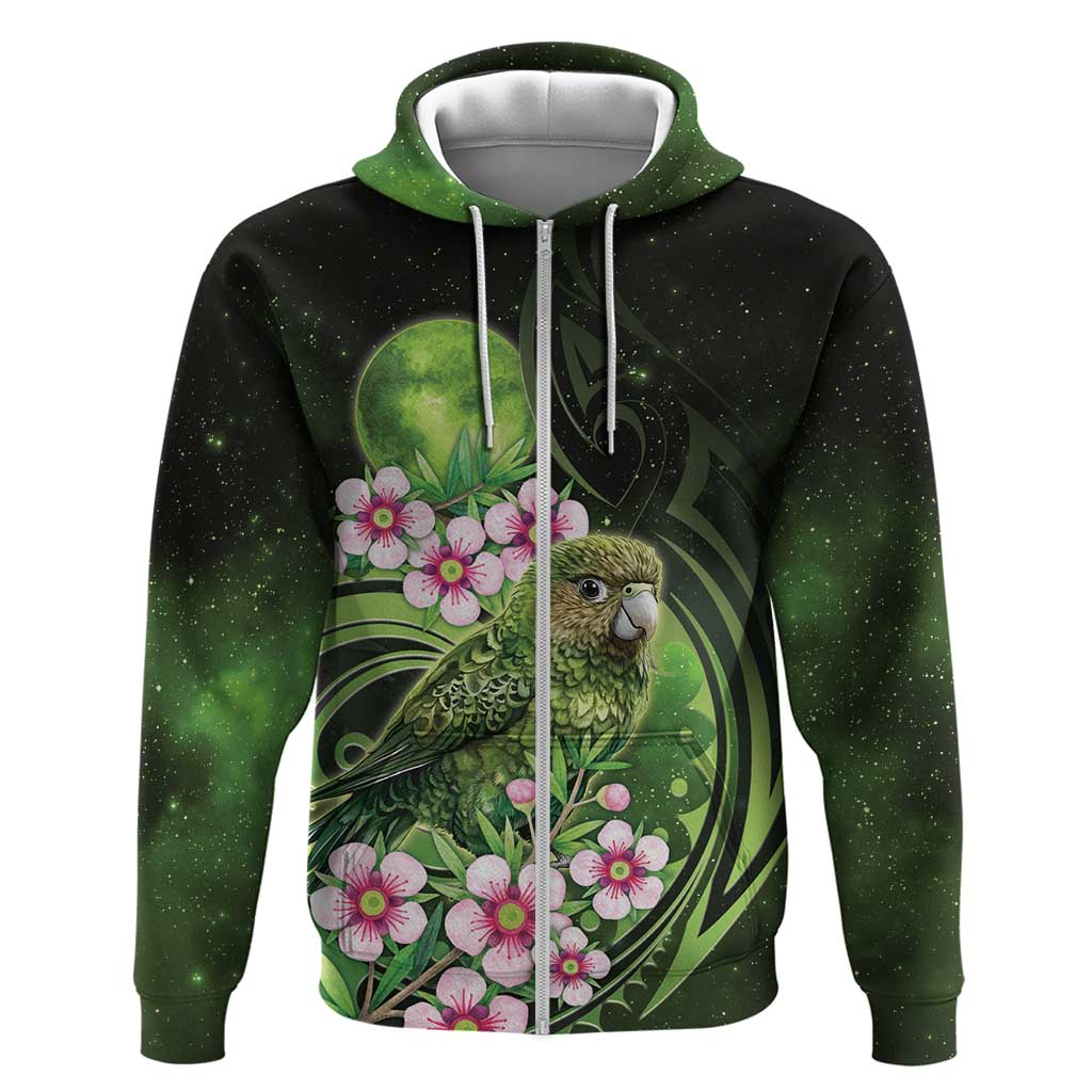 New Zealand Aotearoa Kakapo Zip Hoodie Maori Pattern With Manuka Galaxy Style - Aussie Hoodie