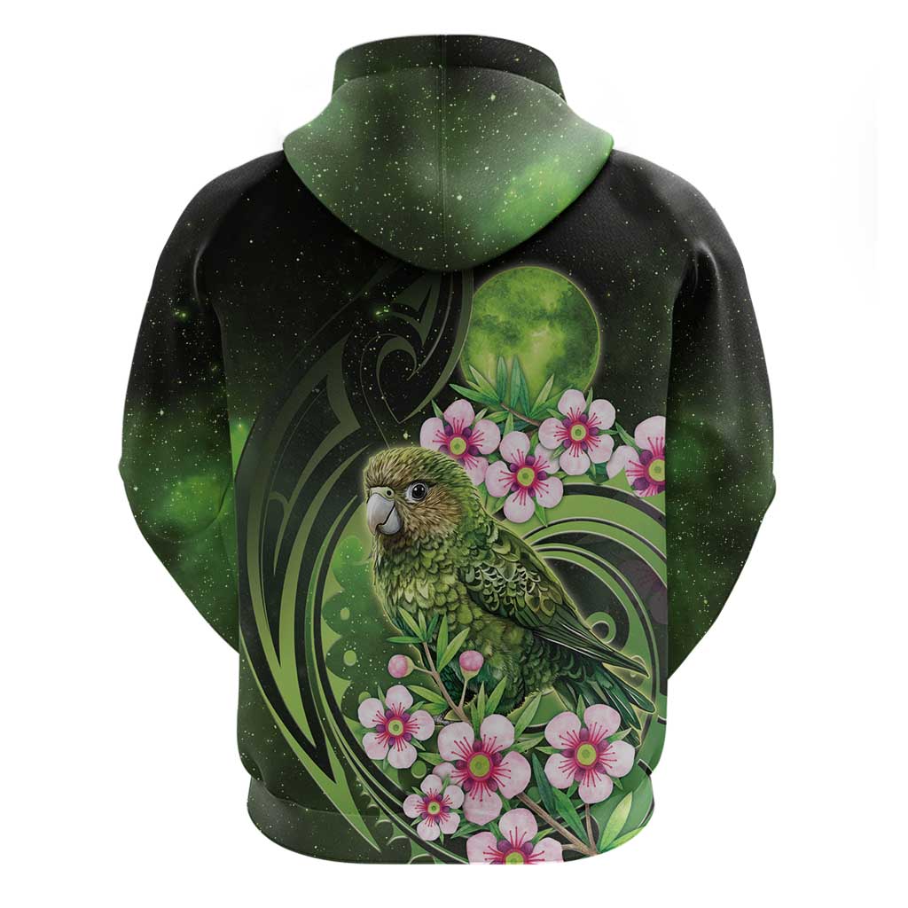 New Zealand Aotearoa Kakapo Zip Hoodie Maori Pattern With Manuka Galaxy Style - Aussie Hoodie