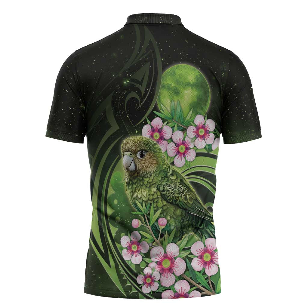 New Zealand Aotearoa Kakapo Zipper Polo Shirt Maori Pattern With Manuka Galaxy Style - Aussie Hoodie