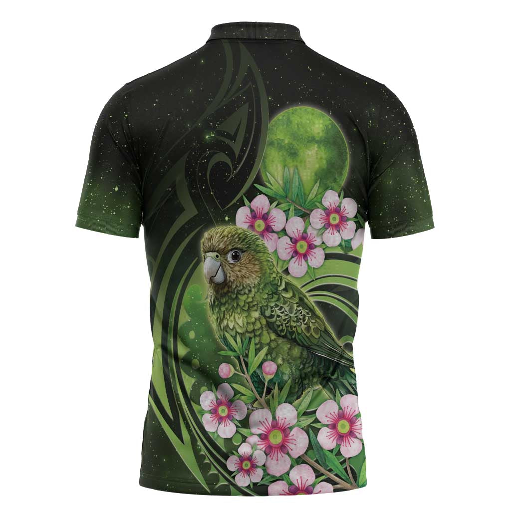 New Zealand Aotearoa Kakapo Zipper Polo Shirt Maori Pattern With Manuka Galaxy Style - Aussie Hoodie