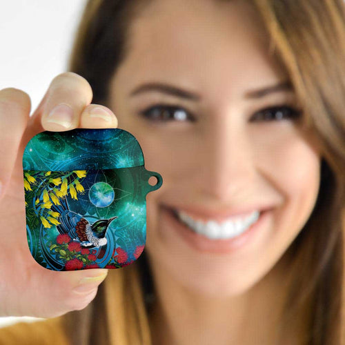New Zealand Tui Bird AirPods Case Maori Koru With Pohutukawa Galaxy Style - Aussie Hoodie