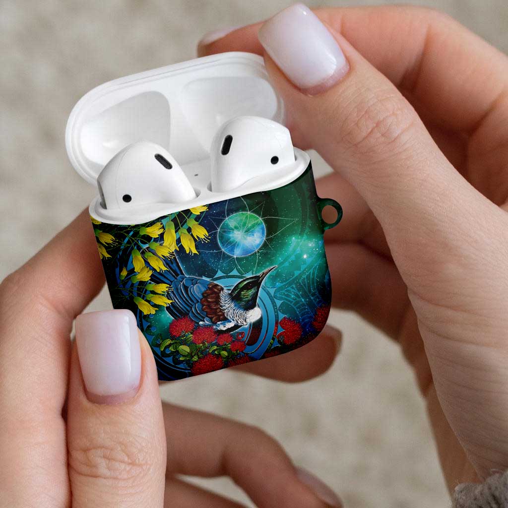 New Zealand Tui Bird AirPods Case Maori Koru With Pohutukawa Galaxy Style - Aussie Hoodie
