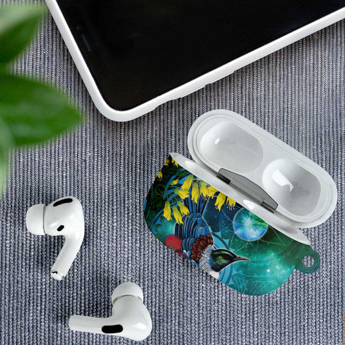 New Zealand Tui Bird AirPods Case Maori Koru With Pohutukawa Galaxy Style - Aussie Hoodie