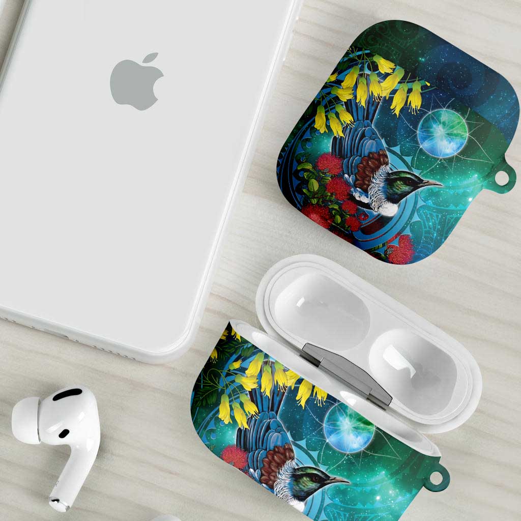 New Zealand Tui Bird AirPods Case Maori Koru With Pohutukawa Galaxy Style - Aussie Hoodie
