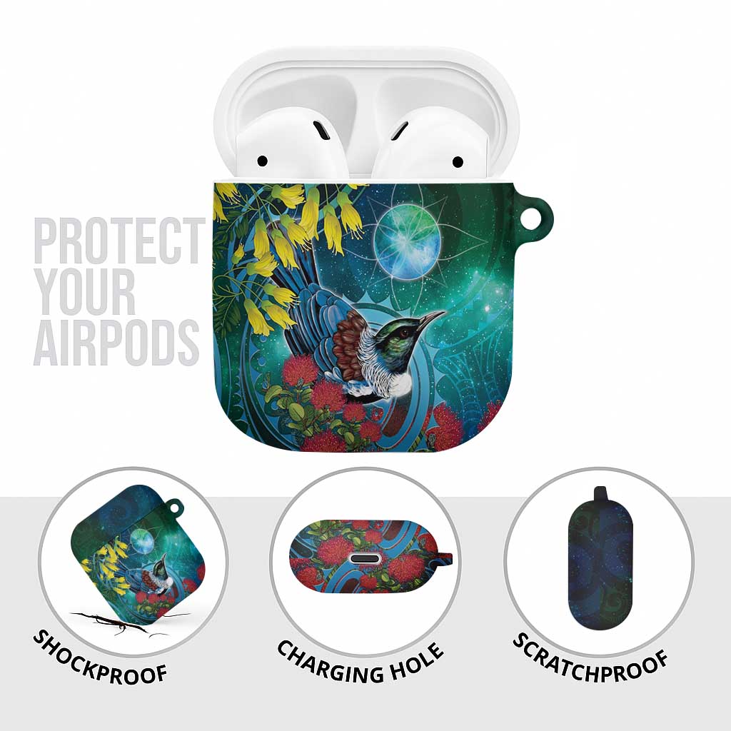 New Zealand Tui Bird AirPods Case Maori Koru With Pohutukawa Galaxy Style - Aussie Hoodie