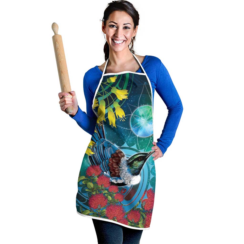 New Zealand Tui Bird Apron Maori Koru With Pohutukawa Galaxy Style - Aussie Hoodie
