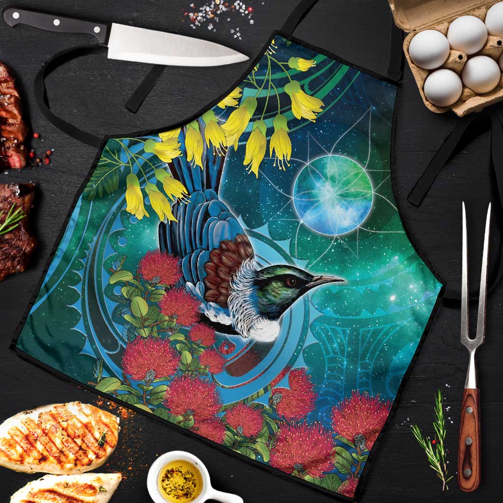 New Zealand Tui Bird Apron Maori Koru With Pohutukawa Galaxy Style - Aussie Hoodie