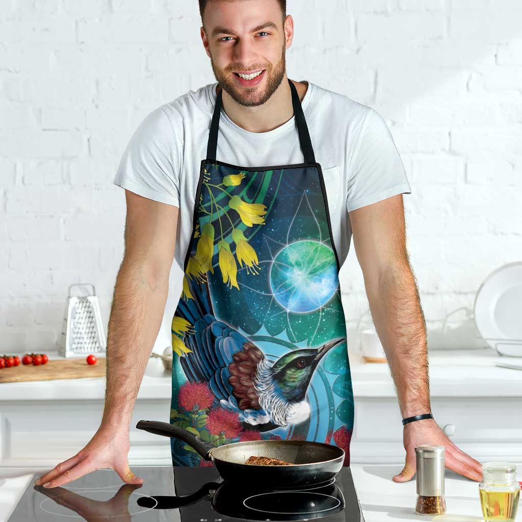 New Zealand Tui Bird Apron Maori Koru With Pohutukawa Galaxy Style - Aussie Hoodie