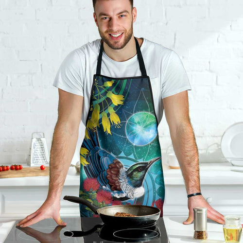 New Zealand Tui Bird Apron Maori Koru With Pohutukawa Galaxy Style - Aussie Hoodie