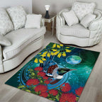 New Zealand Tui Bird Area Rug Maori Koru With Pohutukawa Galaxy Style - Aussie Hoodie