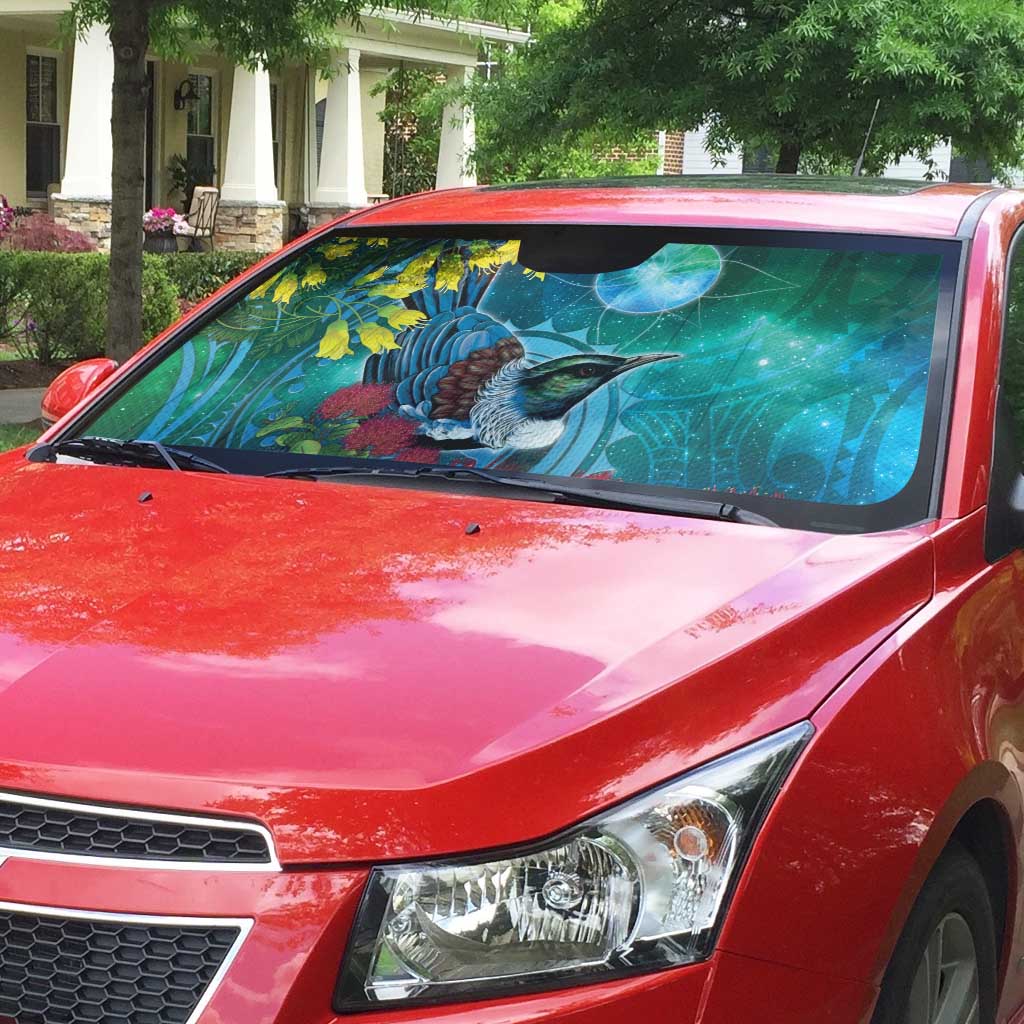 New Zealand Tui Bird Auto Sun Shade Maori Koru With Pohutukawa Galaxy Style - Aussie Hoodie